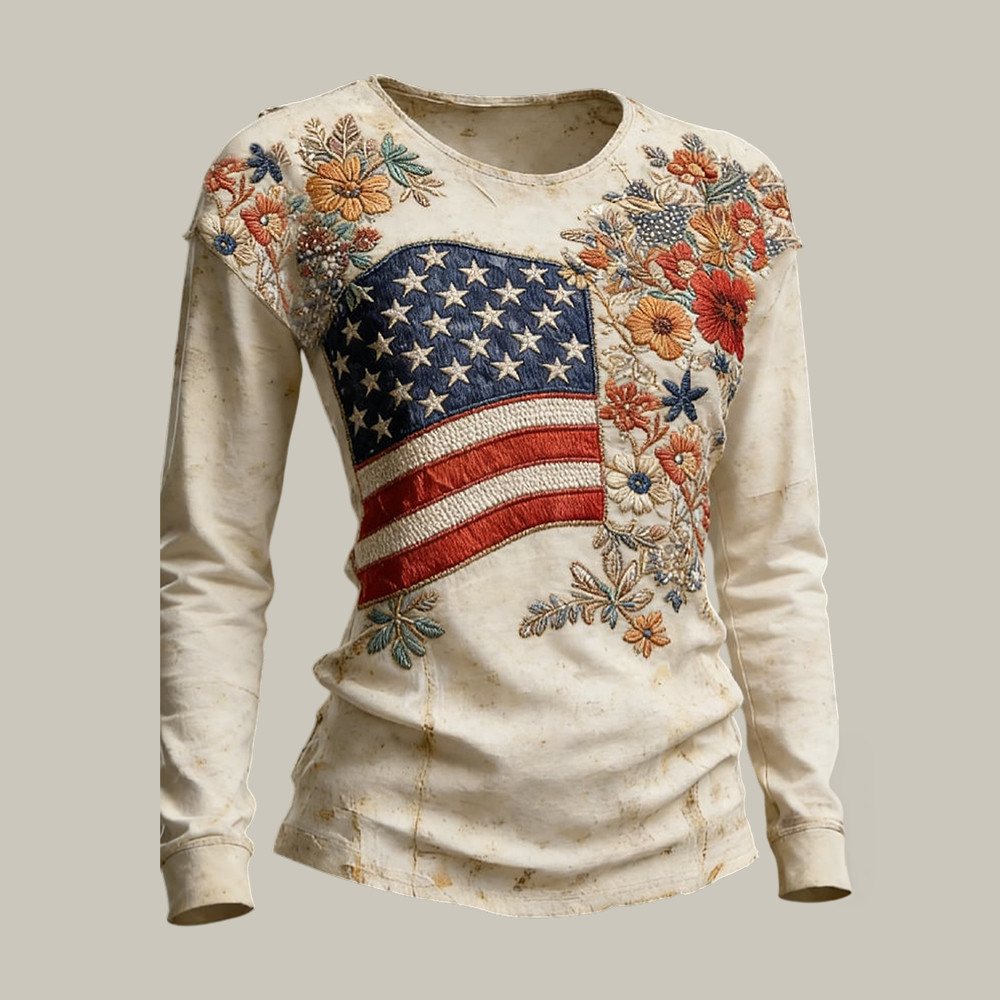 American 250th Anniversary Floral Long Sleeve Shirt Fourth Of July Apparel Patriotic Gift Idea