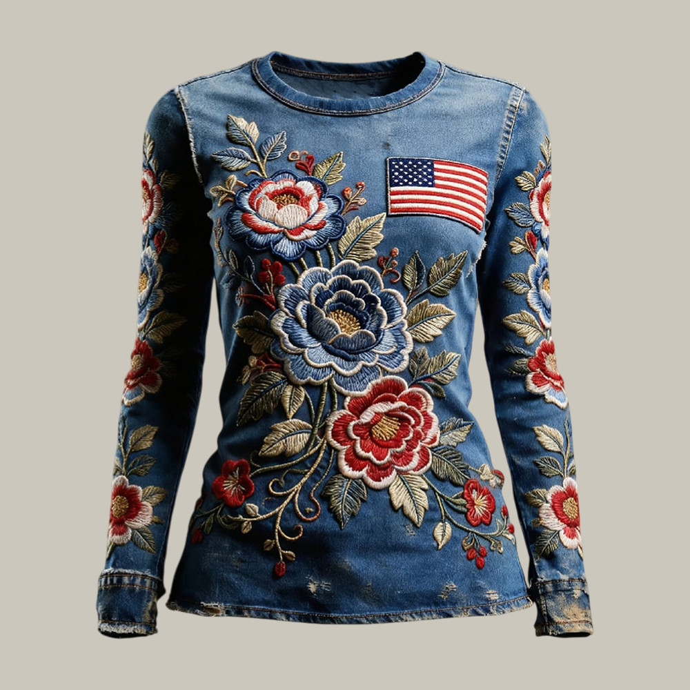 American 250th Anniversary Floral Long Sleeve Shirt Fourth Of July Clothing Line