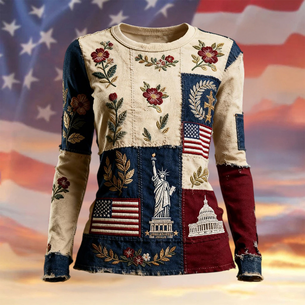 American 250th Anniversary Floral Vintage Sweatshirt Statue Of Liberty 1776 2026 Merch Patriotic Gift