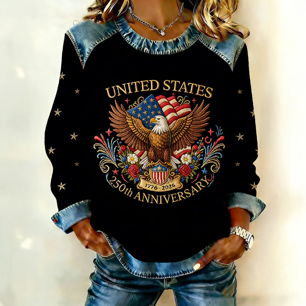 American 250th Anniversary Patchwork Sweatshirt Independence Day Apparel 4th Of July Gifts