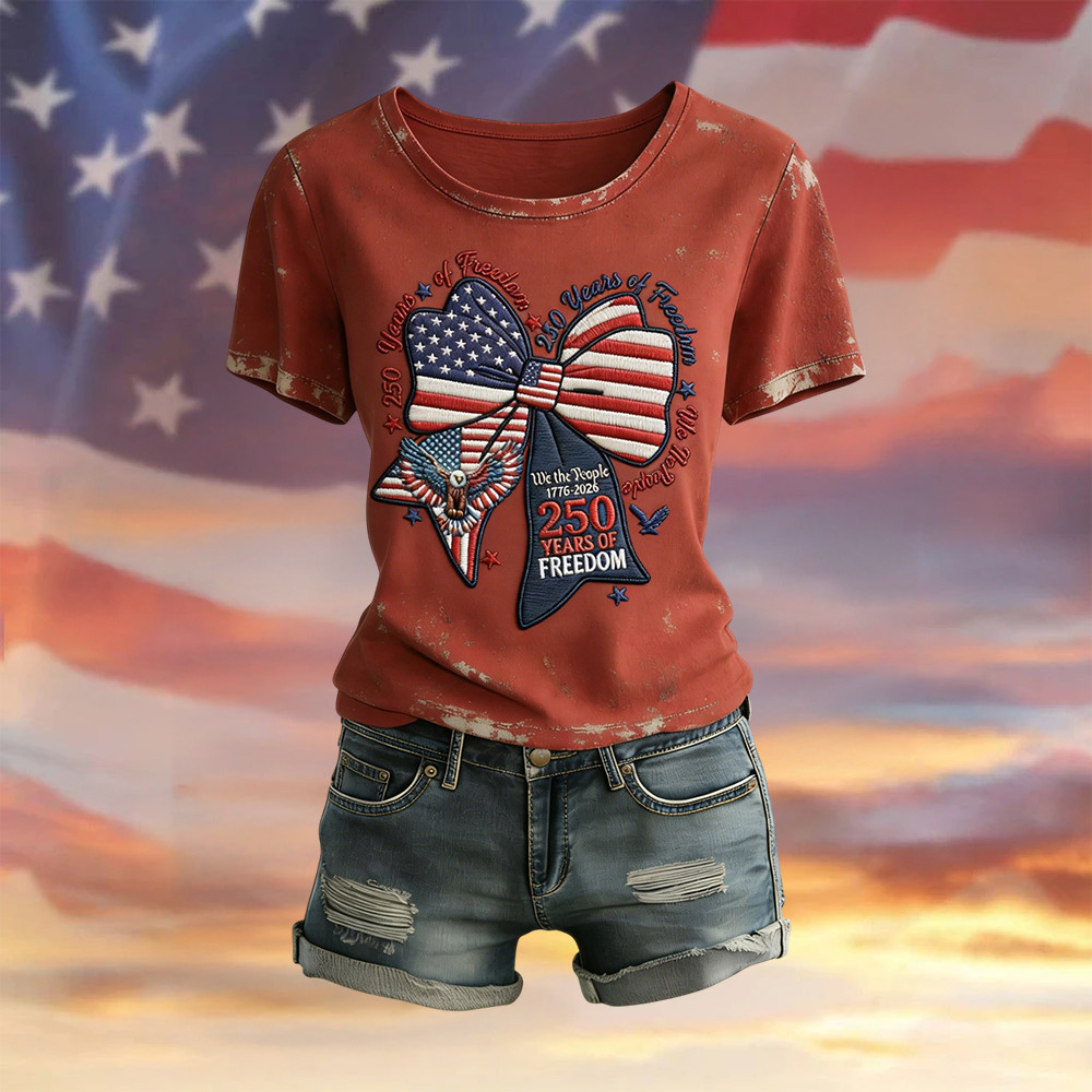 American 250th Anniversary Ribbon Graphic T-Shirt 4Th Of July Outfits Present For Patriots