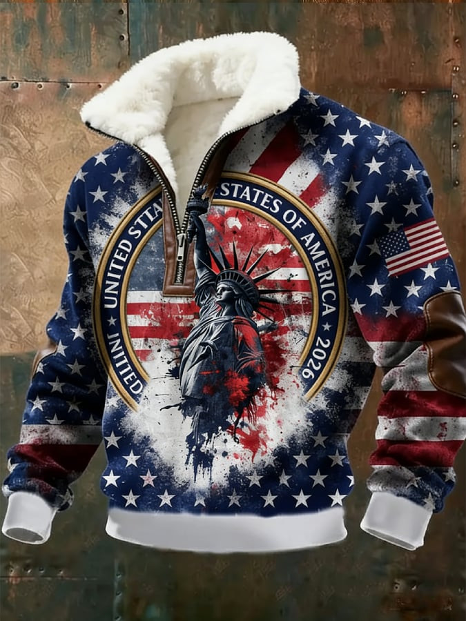 American 250th Anniversary Stand Up Collar Sweater Liberty Stateu Graphic Patriotic Clothing