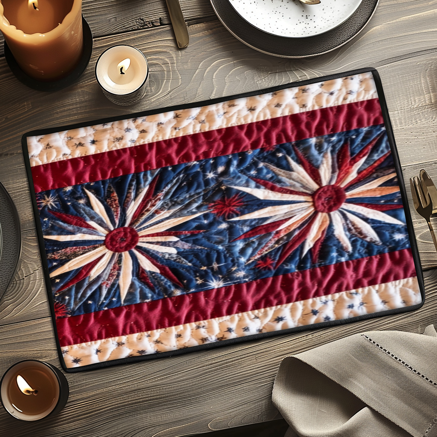 American Accent Quilted Place Mat Dining Room Table Decorated For Christmas Happy Fathers Day Farmer