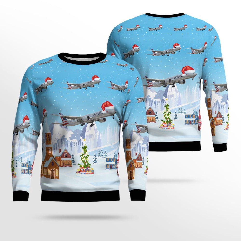 American Airlines Boeing 777-300ER Christmas Ugly Sweater Xmas Unisex Sweater Christmas Gifts for Men Women