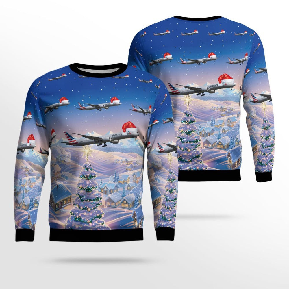 American Airlines Boeing 777-323ER Christmas Ugly Sweater Xmas Unisex Sweater Christmas Gifts for Men Women
