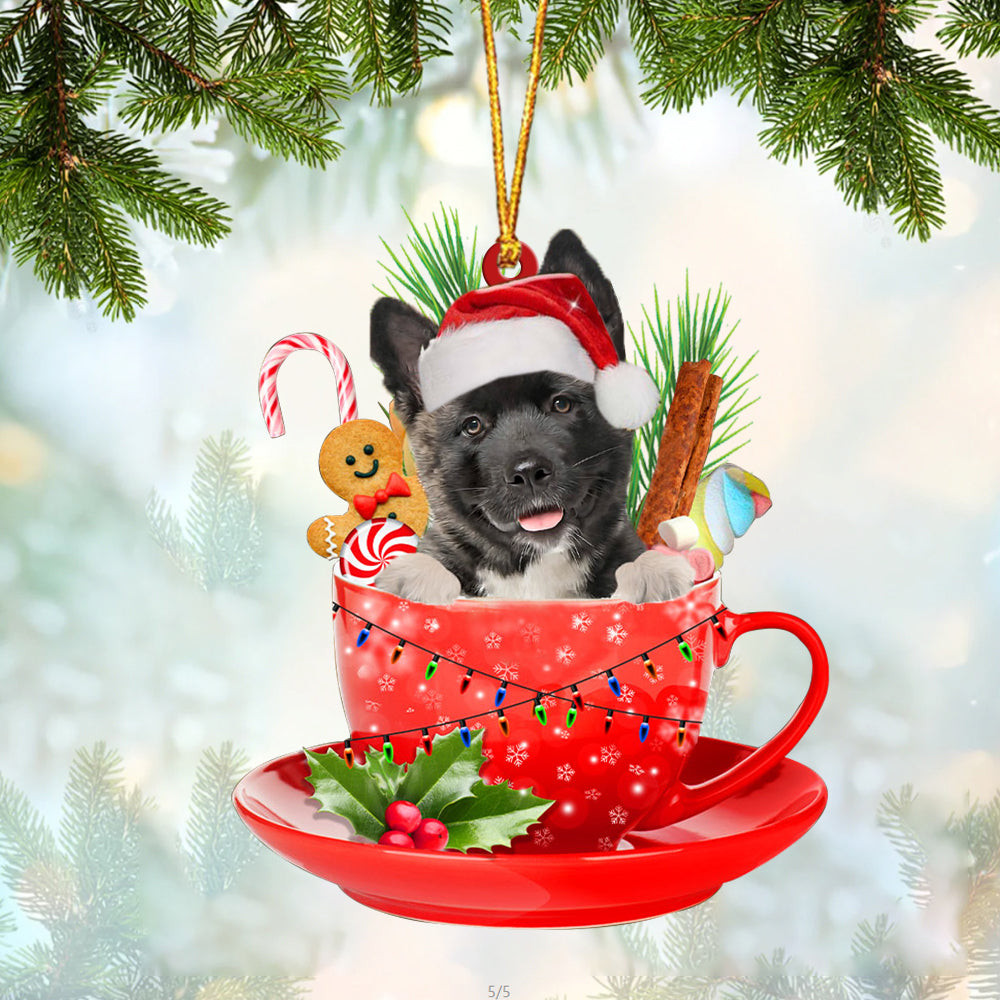 American Akita In Cup Merry Christmas Ornament Flat Acrylic Dog Ornament