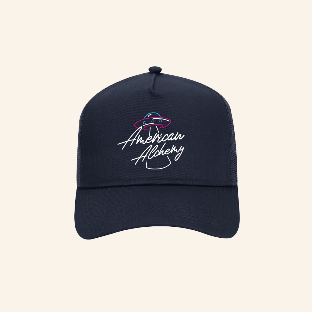 American Alchemy Merch American Alchemy Trucker Navy Hat Gifts For Him