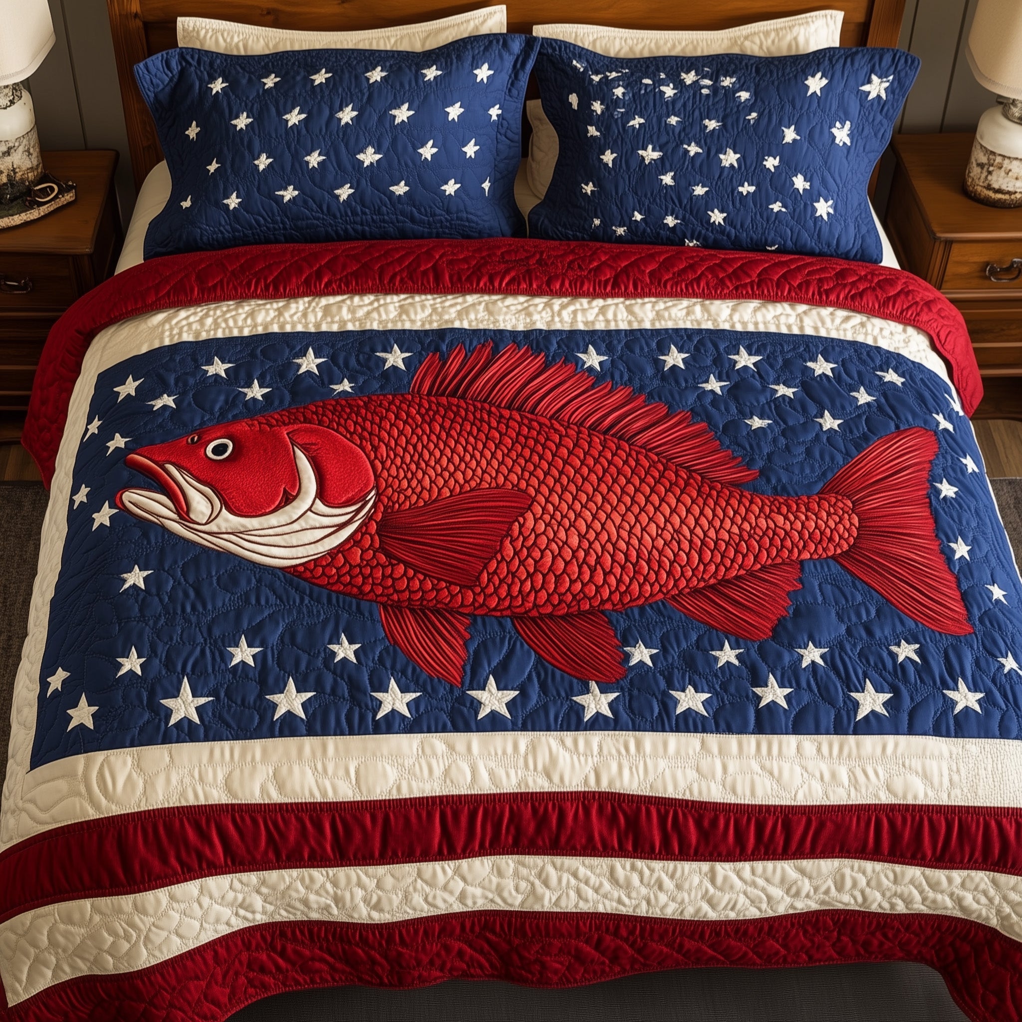 American Angler Dream Quilted Bedding Set Duvet Cover Bed Sheet Items Stuff For Fishing Lovers