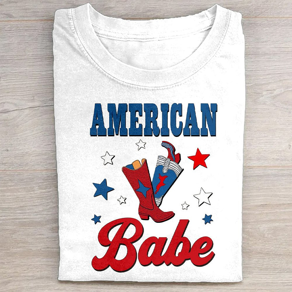 American Babe Patriotic Graphic T-Shirt Cute USA Flag 4th Of July Tee For Women