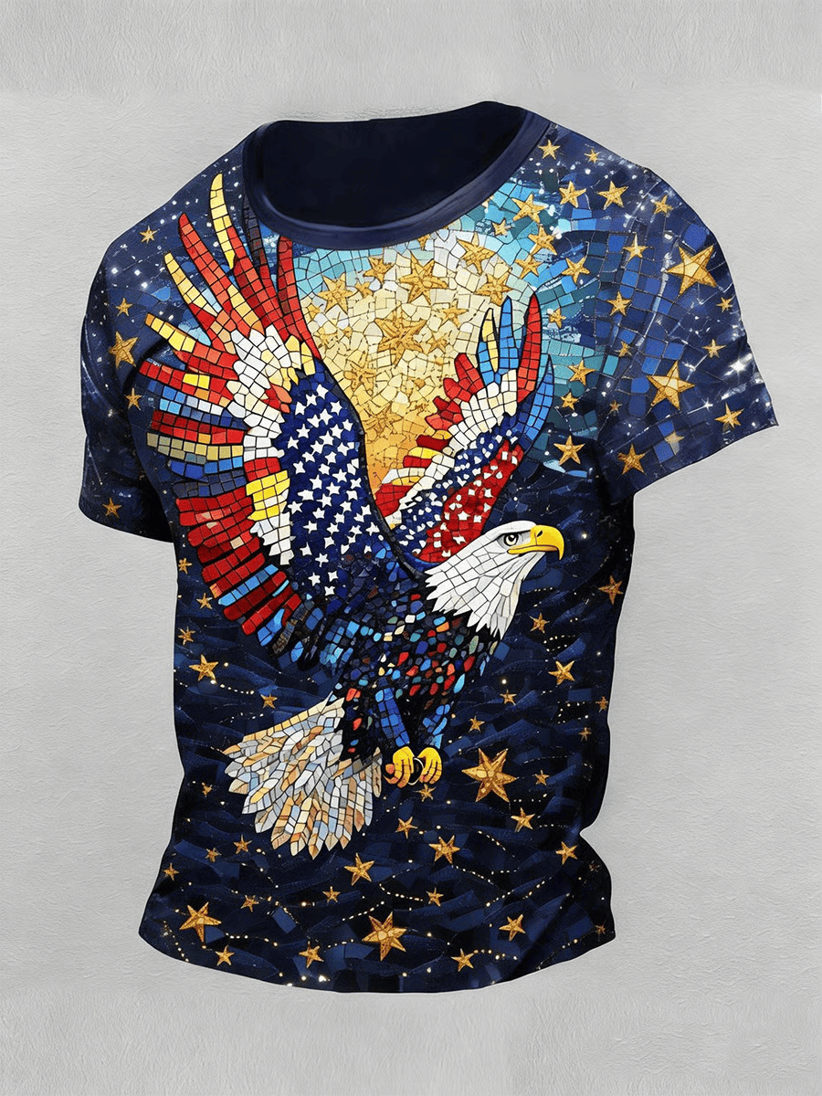 American Bald Eagle Mosaic Print T-Shirt Mens Patriotic Tee Shirts Patriotic Gifts