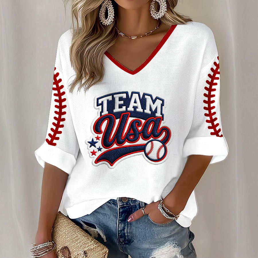 American Baseball 2026 World Baseball V-Neck Long Sleeve Shirt USA Baseball Apparel