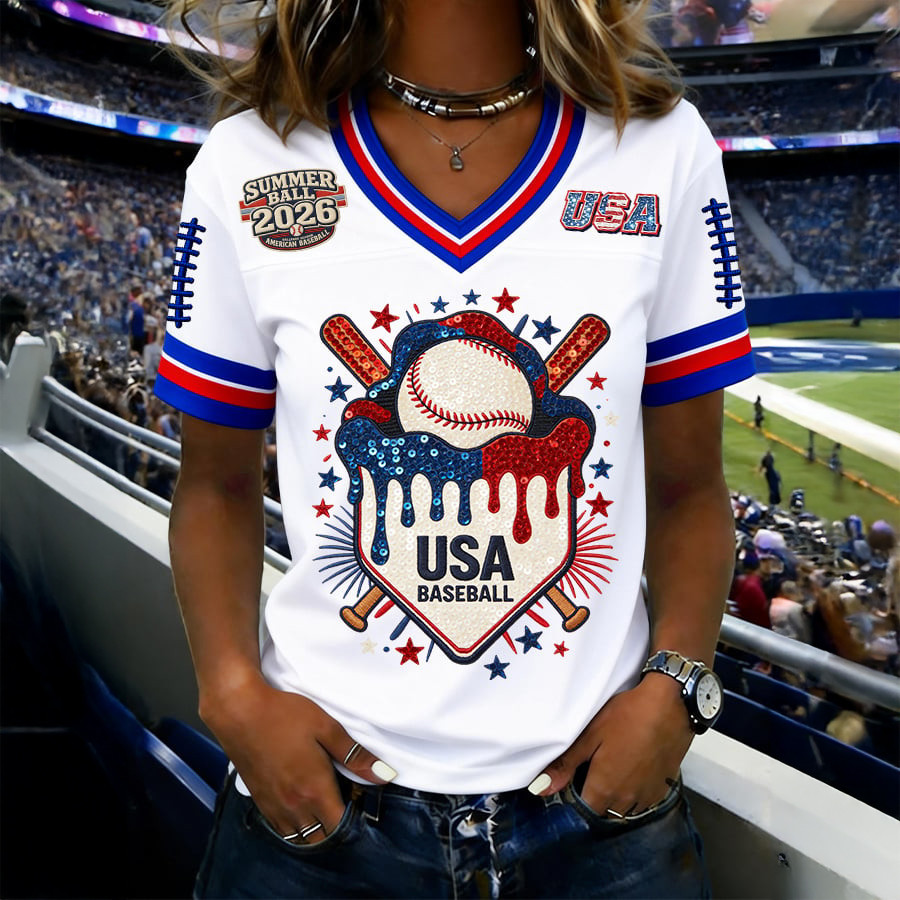 American Baseball Fan Graphic Retro Jersey USA Baseball Clothes Present For Her