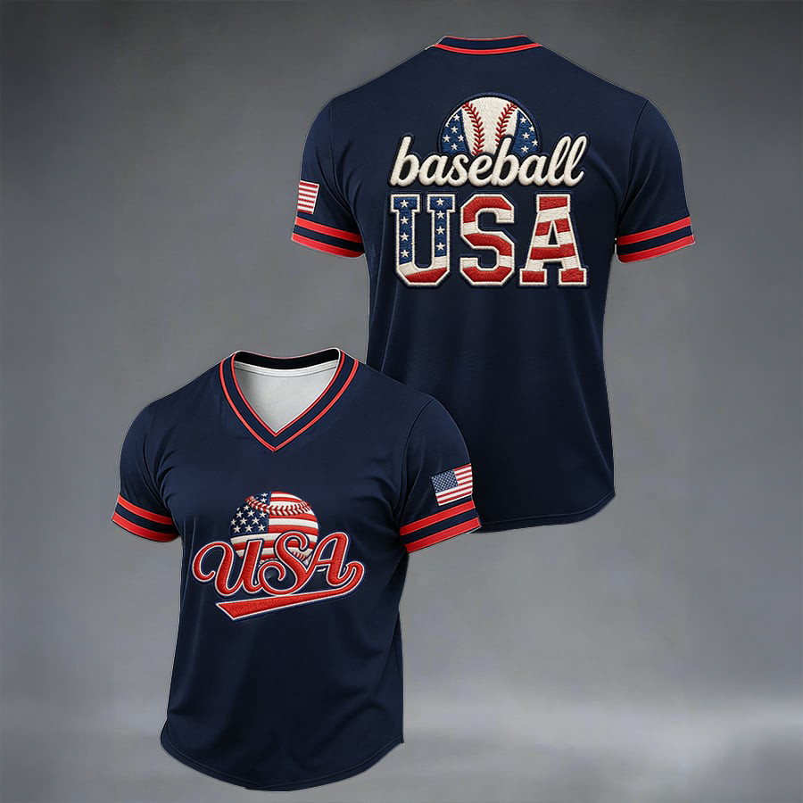 American Baseball Stamp V-Neck Shirt 2026 World Baseball Classic Clothes Gift For Husband