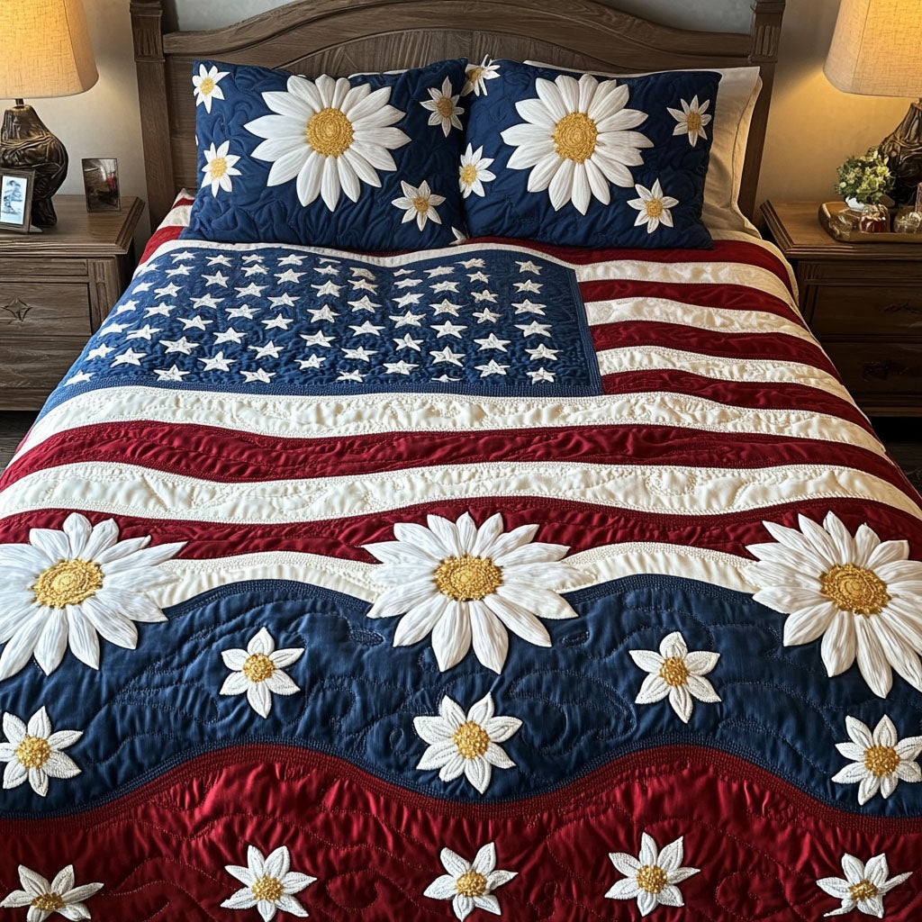 American Blooms Quilted Bedding Set Bed Decor Ideas Patriotic Presents