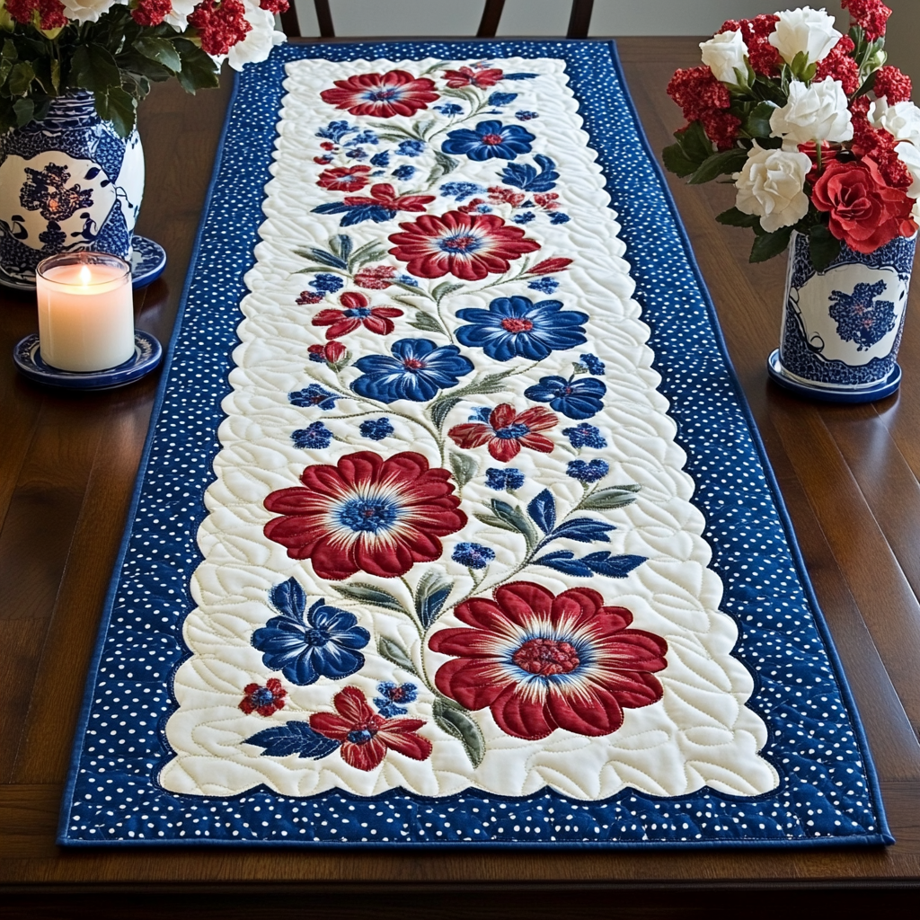 American Blooms Quilted Table Runner Summer Table Runner Great Gifts For Mom