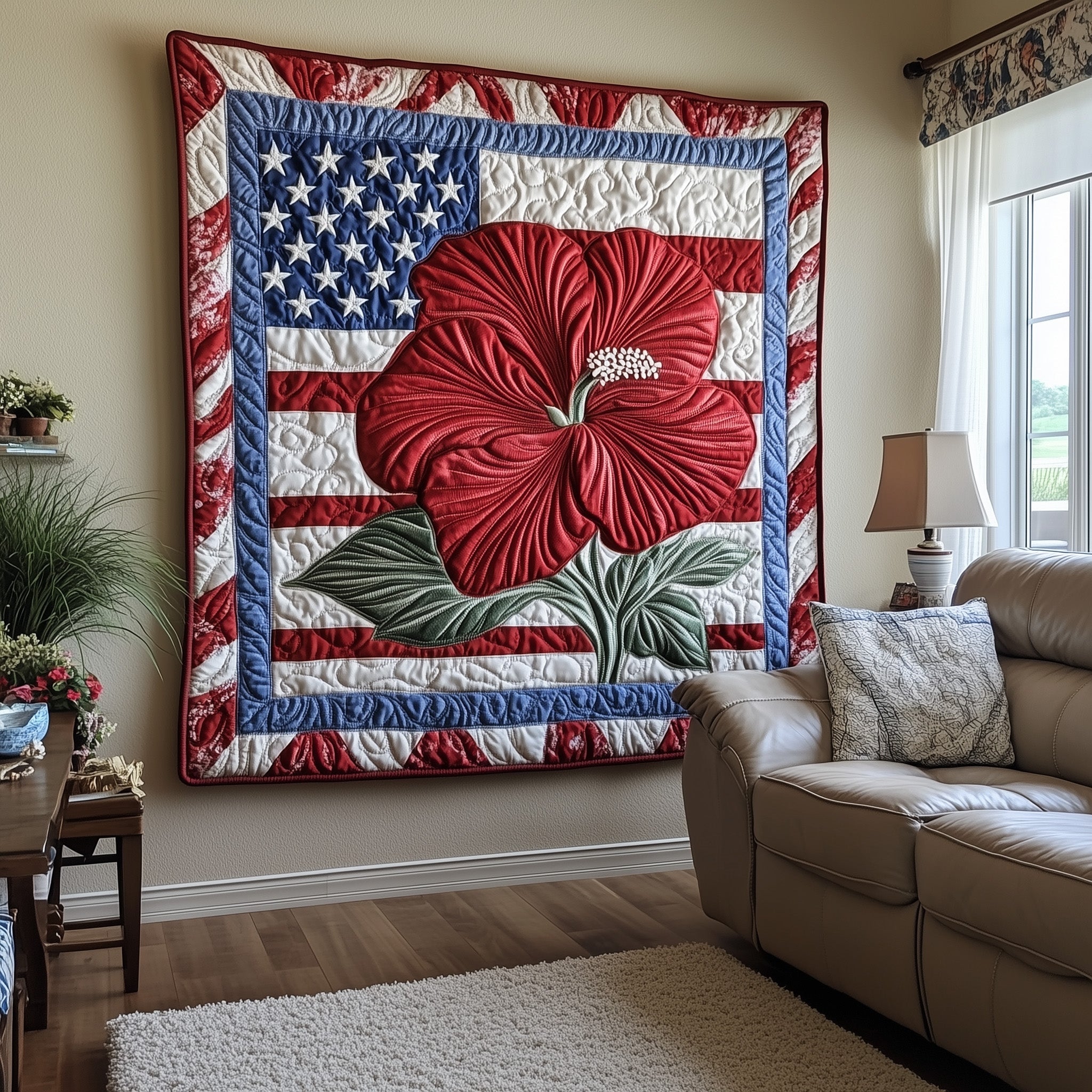 American Blossom Nature Quilted Blanket USA Flag Veterans Day Gift Ideas
