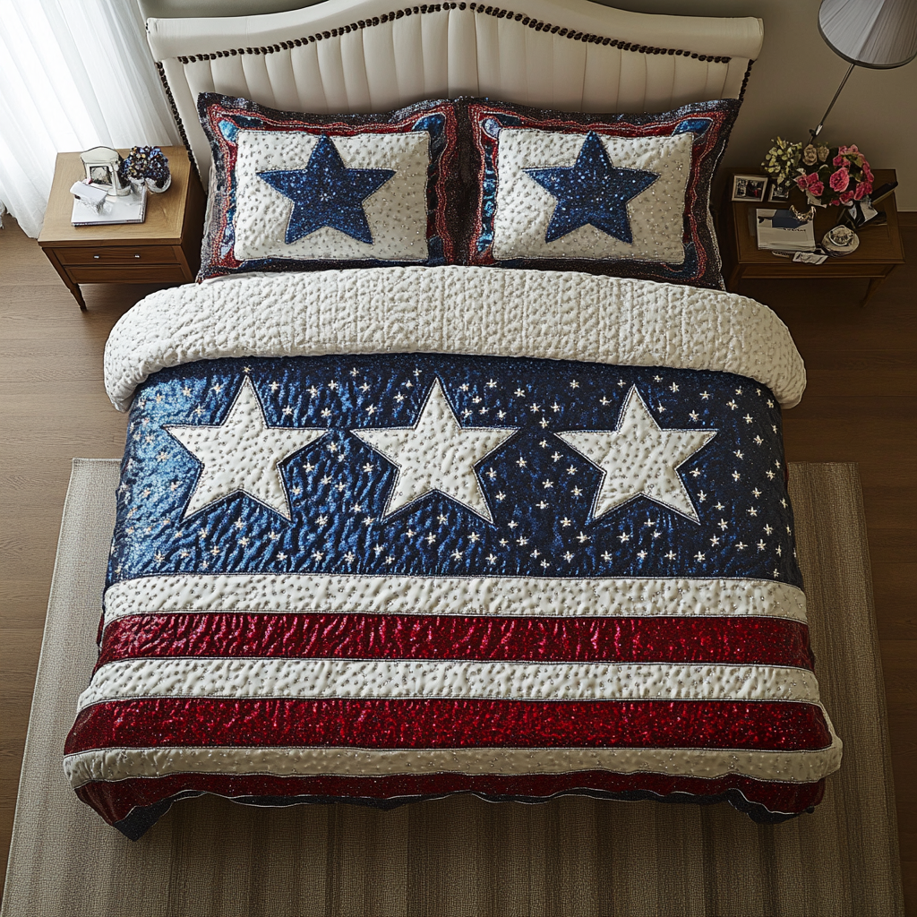 American Bold Quilted Bedding Set Bedroom Decor Unique Patriotic Gifts