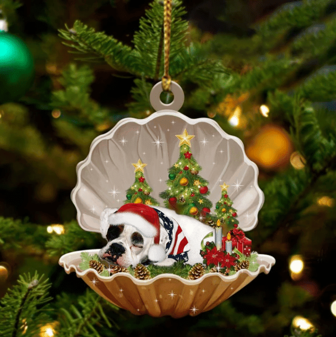 American Bulldog Sleeping in Pearl Dog Christmas Ornament Flat Acrylic