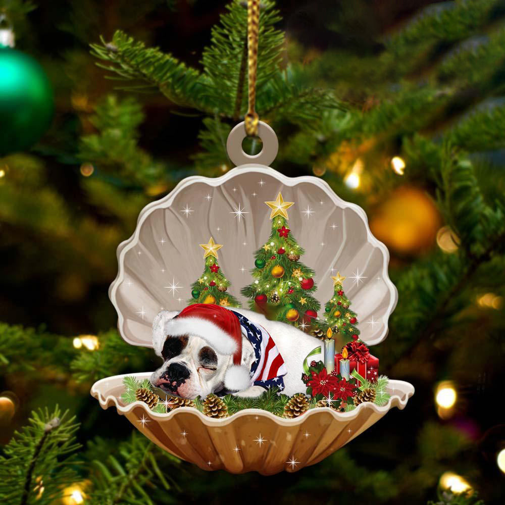 American Bulldog Sleeping in Pearl Dog Christmas Ornament Flat Acrylic