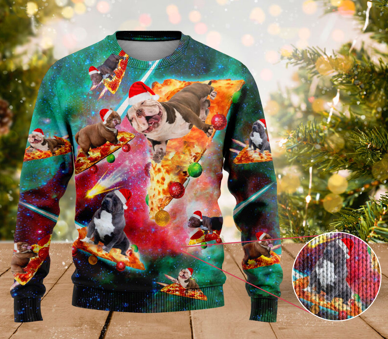 American Bully Dog Pizza Ugly Sweater Dog Owners Cute Ugly Christmas Sweater Women's