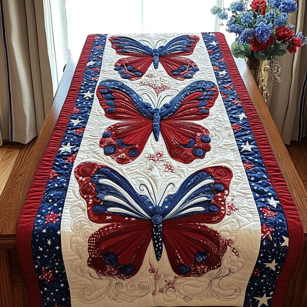 American Charm Quilted Table Runner Natural Table Runner 4th of July Decorative Gift