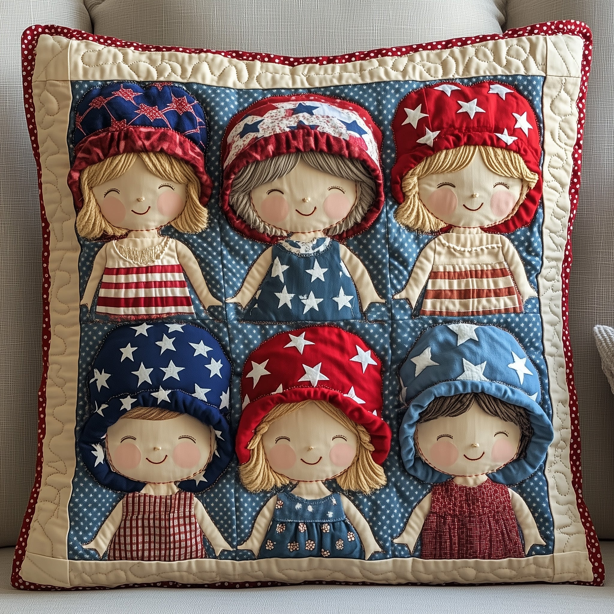 American Charm Sunbonnet Quilted Pillow Case Gift For Her