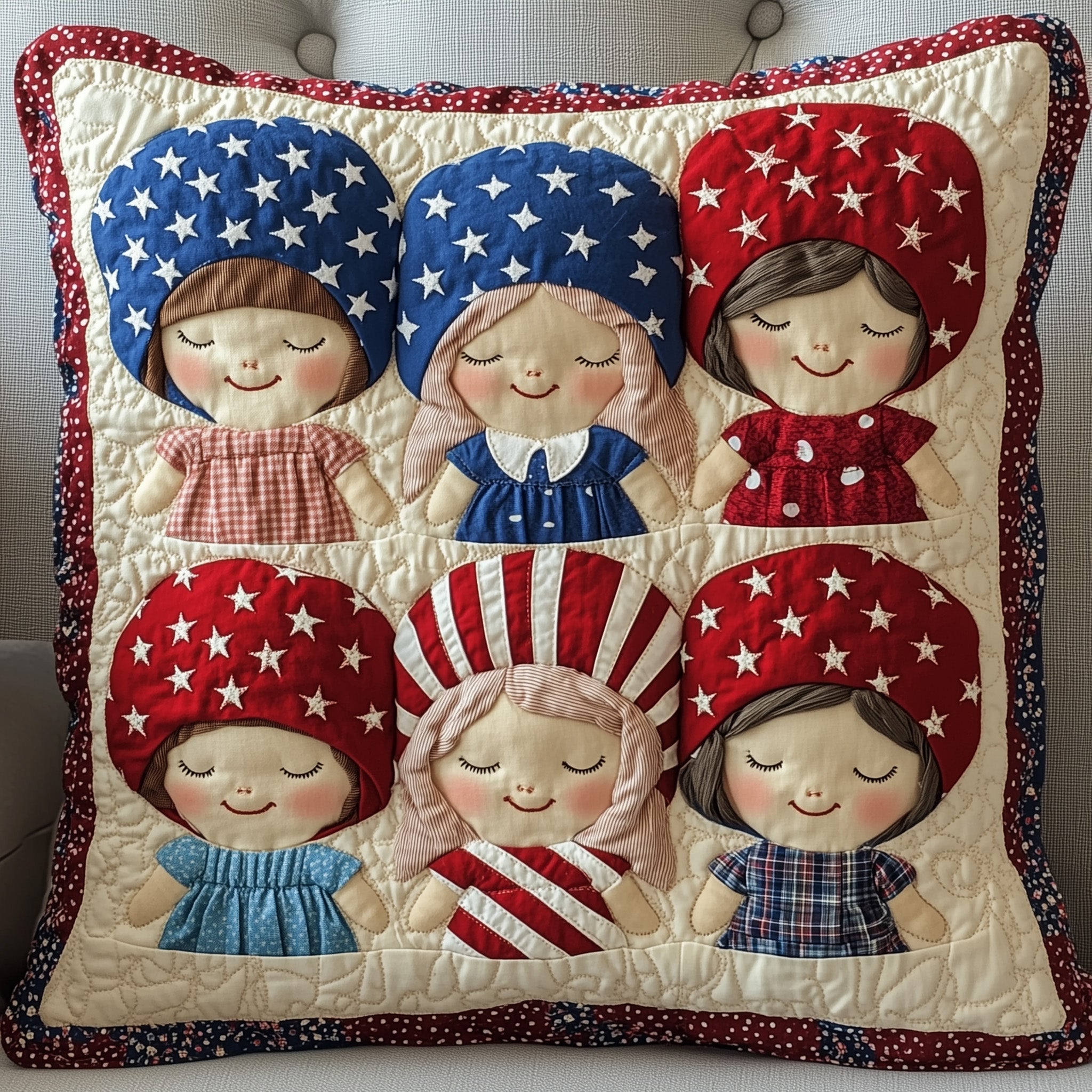 American Charm Sunbonnet Quilted Pillow Case Gift For Him