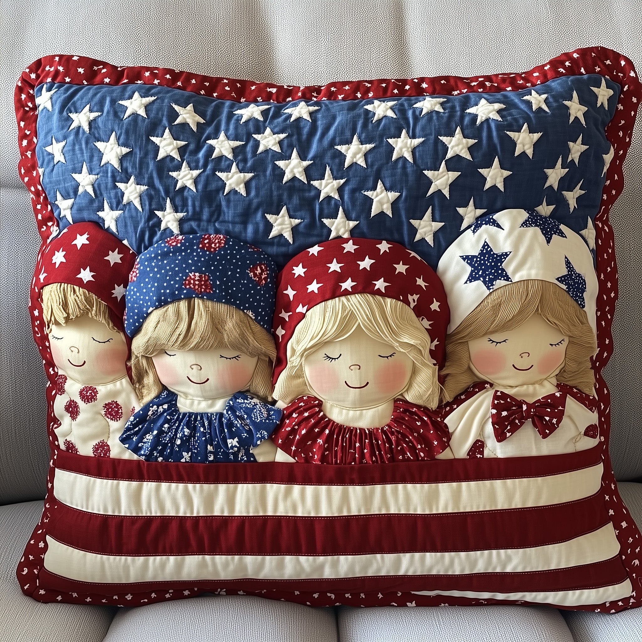 American Charm Sunbonnet Quilted Pillow Case Halloween Gift(1)