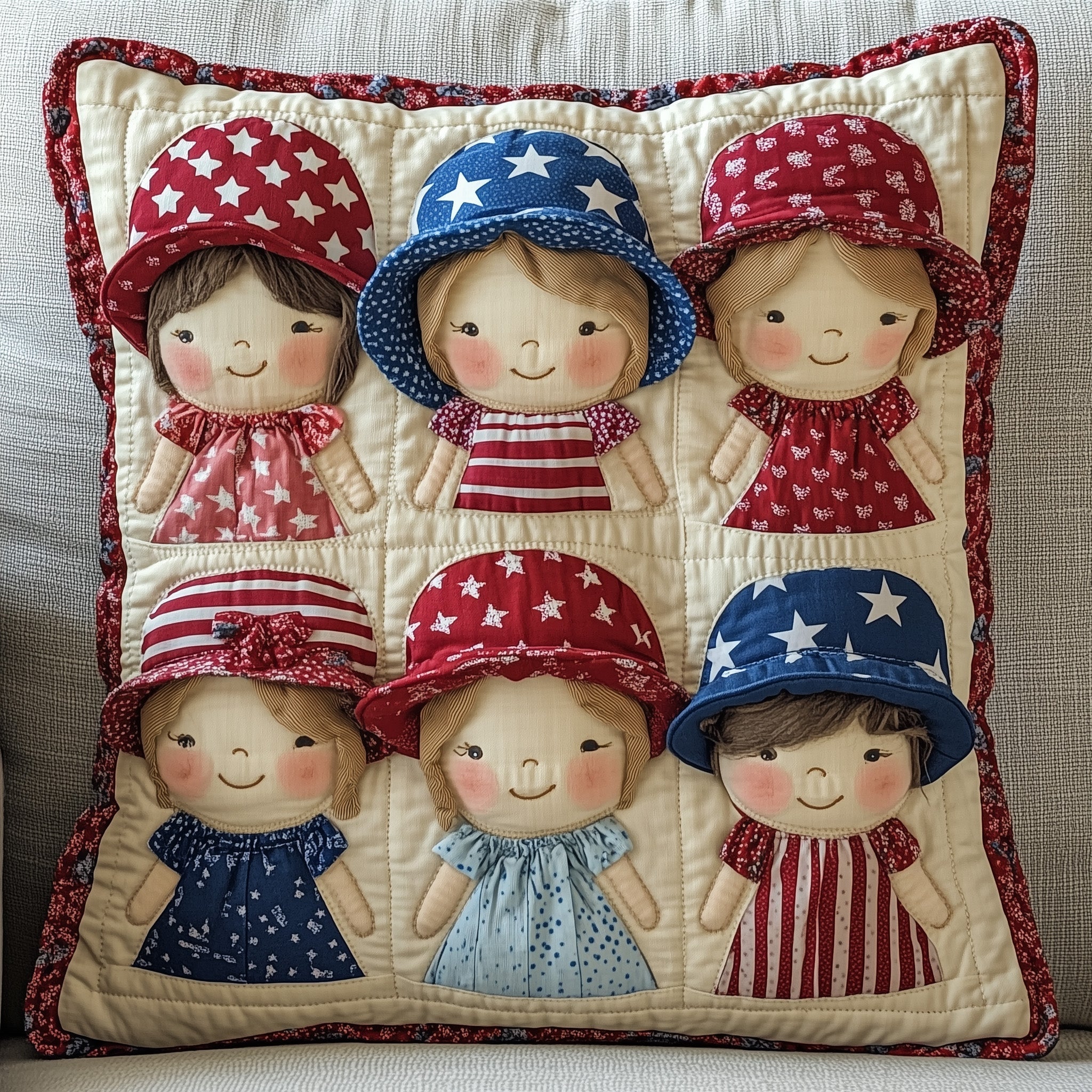 American Charm Sunbonnet Quilted Pillow Case Halloween Gift
