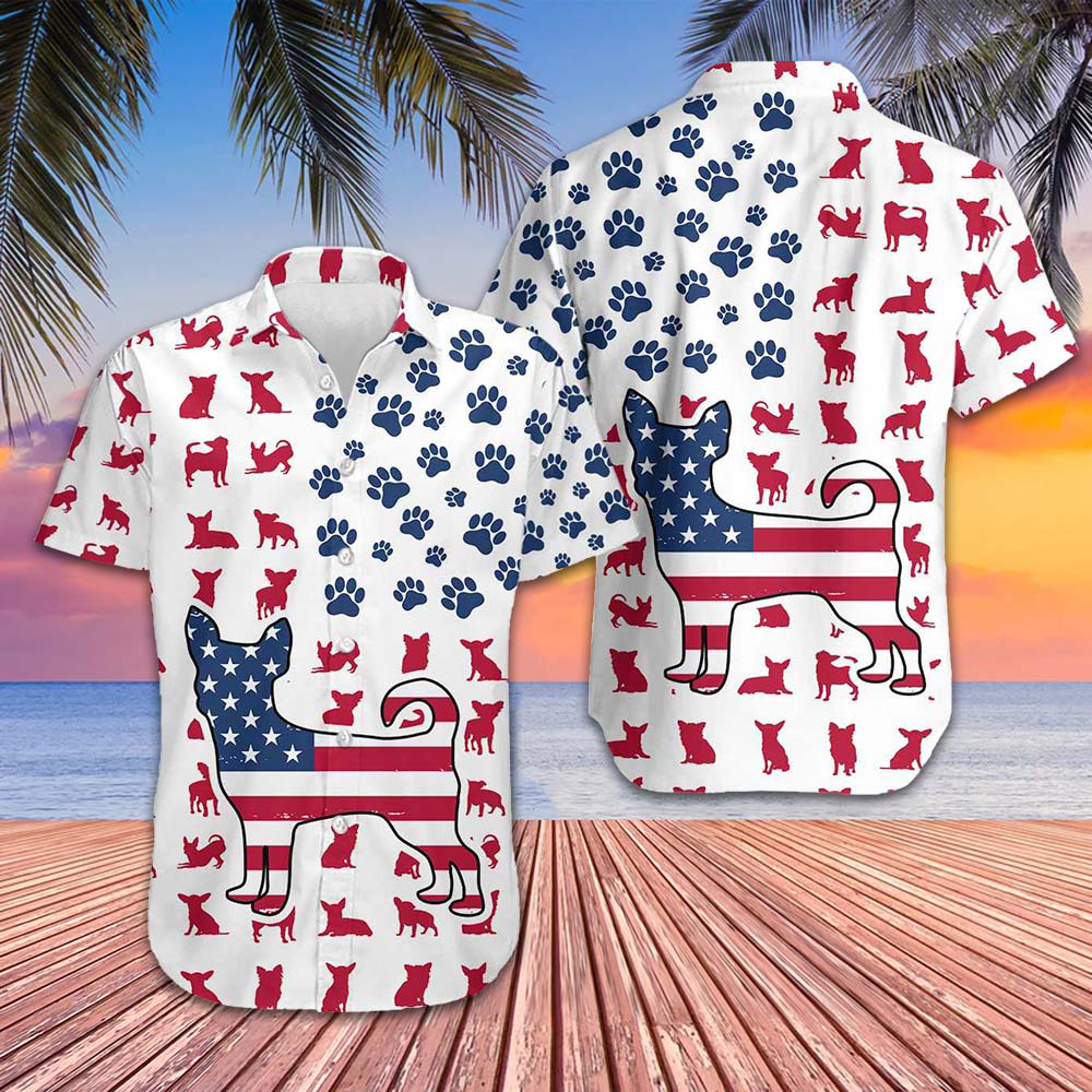 American Chihuahua Hawaiian Shirt Dog Lovers Men's Button Down Beach Shirts Gift Ideas