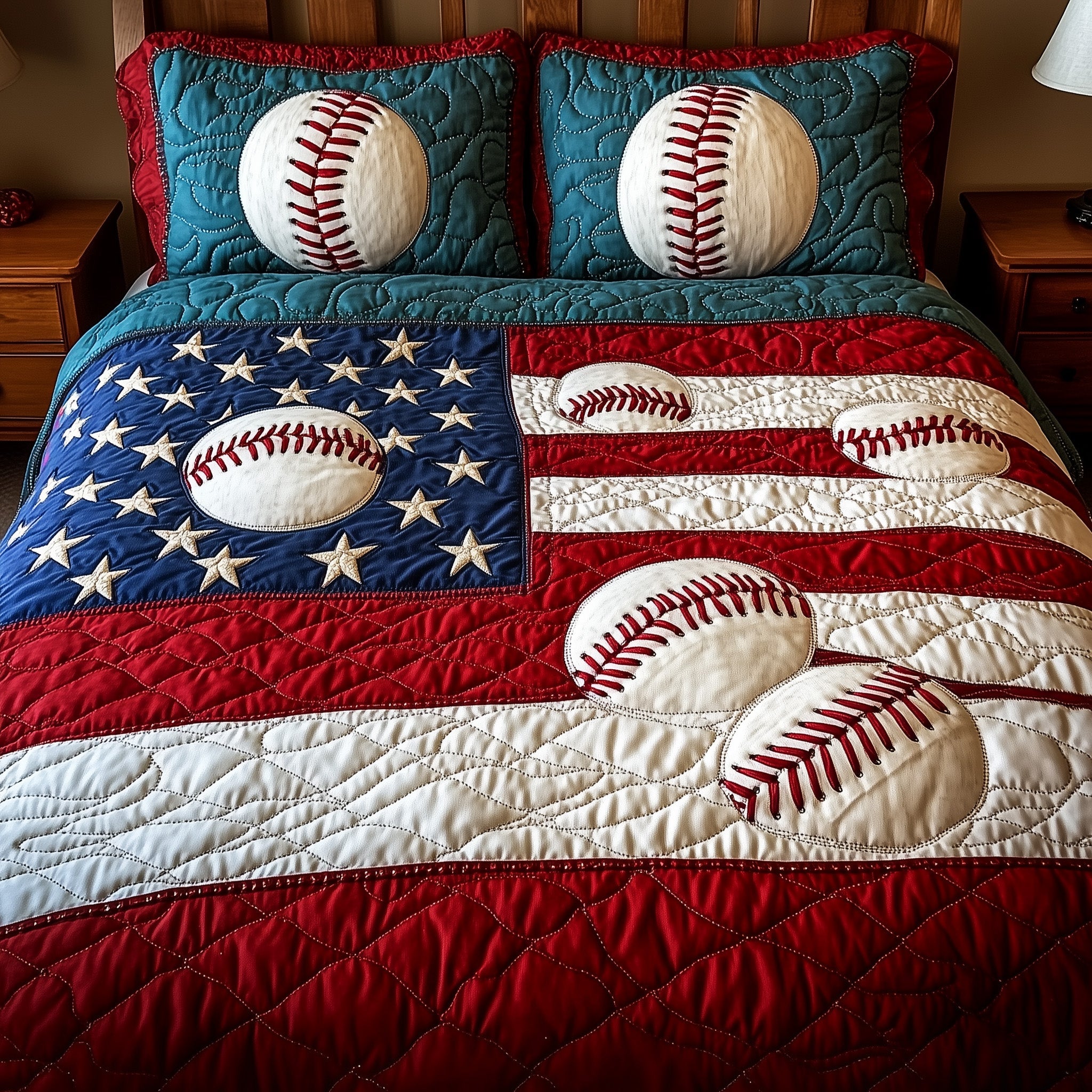 American Classic Baseball Quilted Bedding Set Duvet Cover Bedspread Unique Baseball Gifts