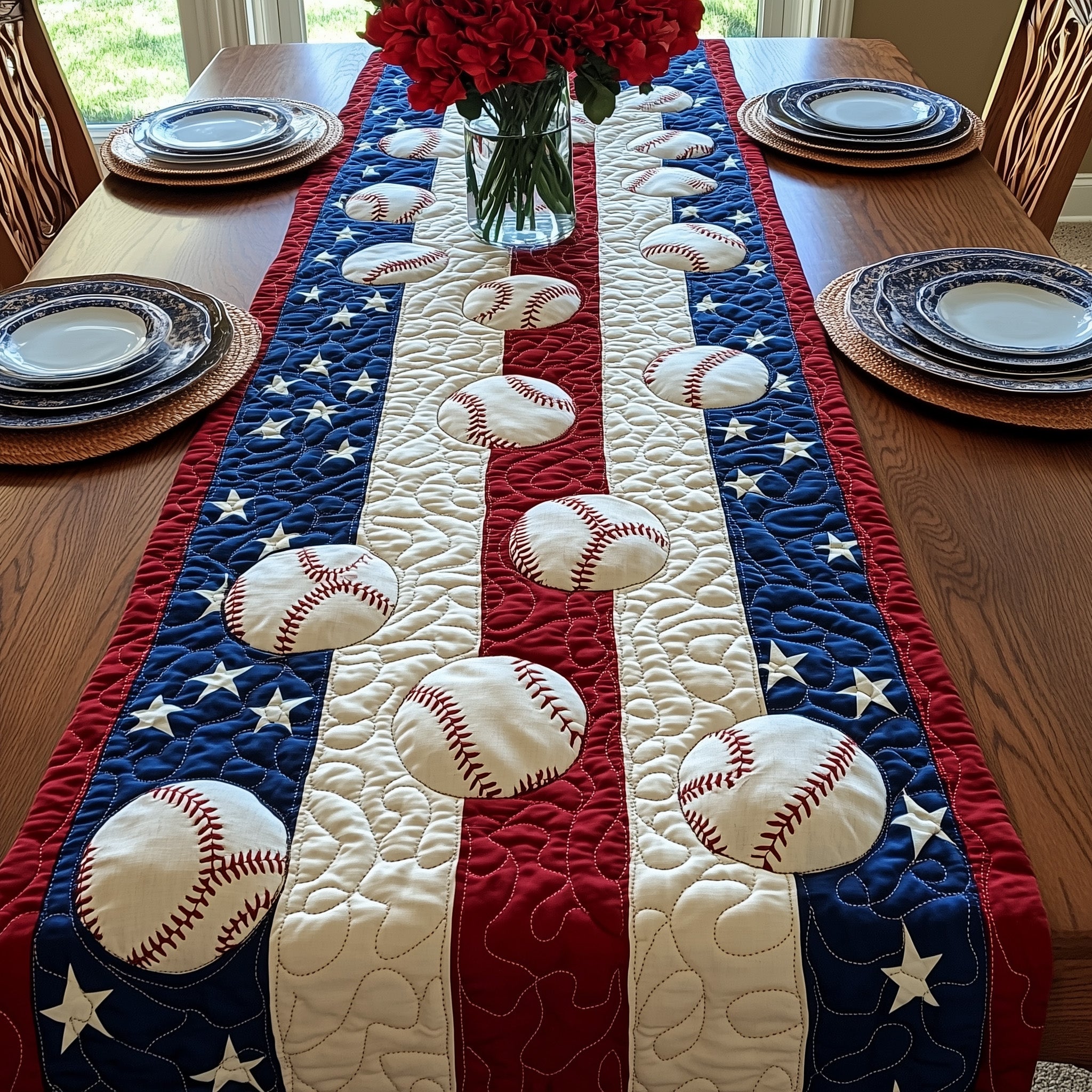 American Classic Baseball Quilted Table Runner Holiday Season Table Runner