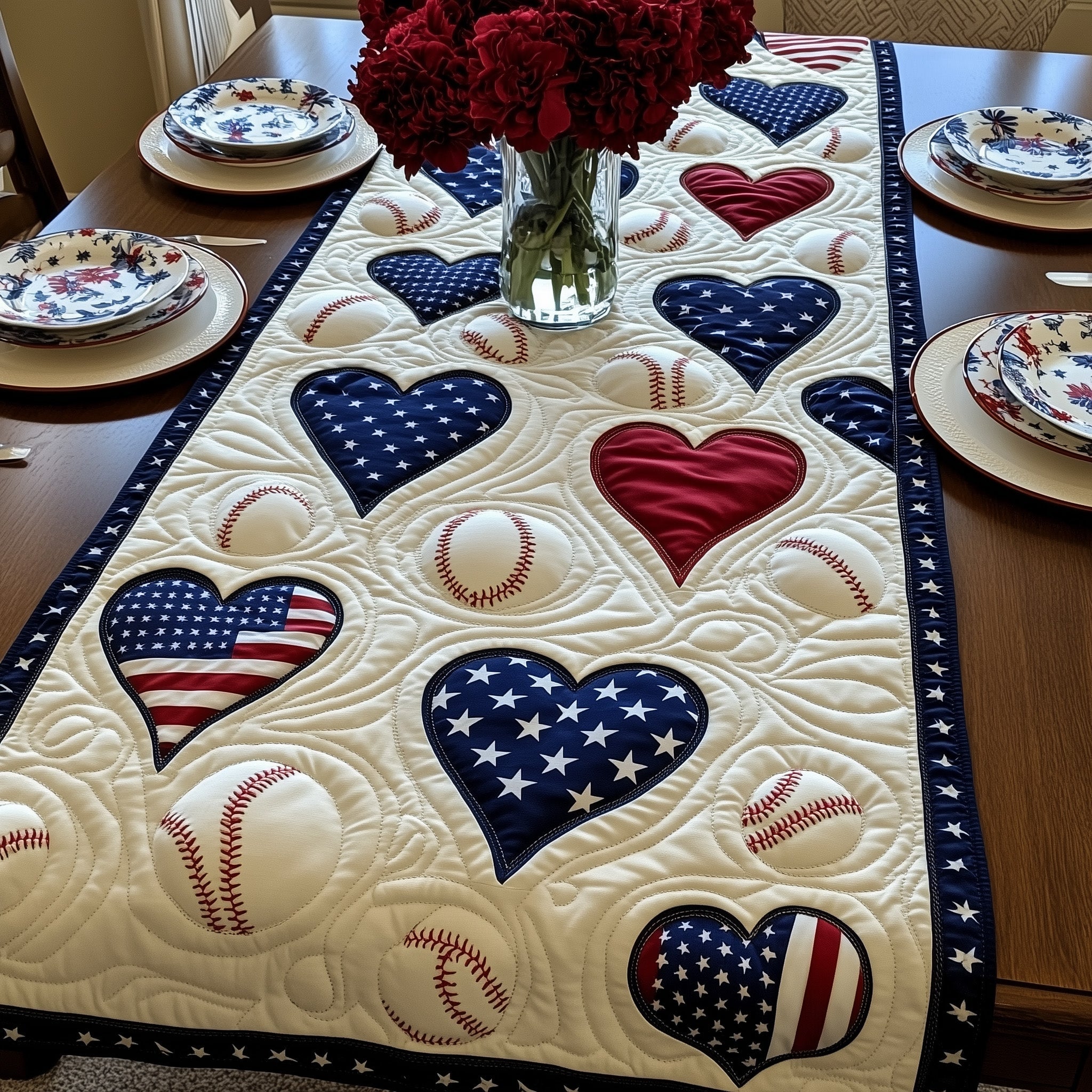 American Classic Baseball Quilted Table Runner Holiday Table Runner Gift Idea