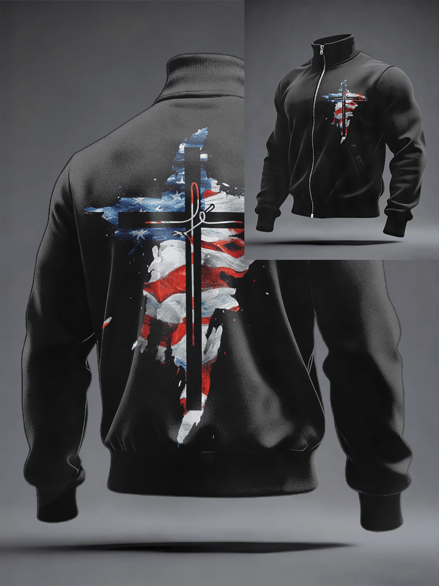 American Cross Christian Full Zip Jacket Religious Patriotic Clothes Gift For Him