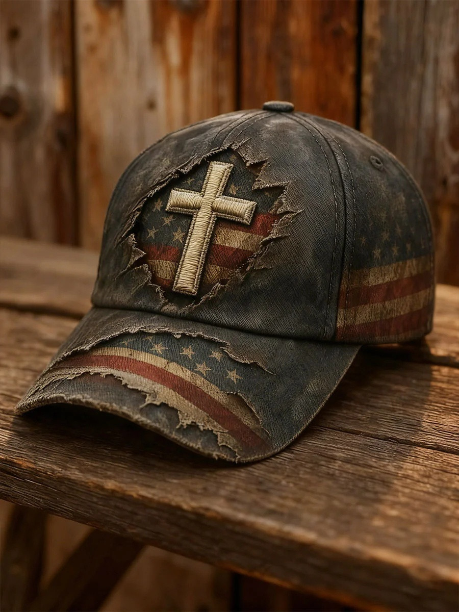 American Cross Patriot Distressed Vintage Baseball Hat Christian Faith Best Gift Ideas
