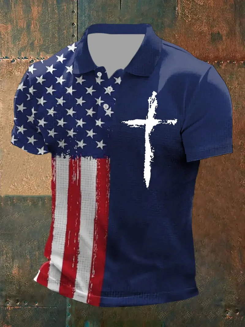 American Cross Polo Shirt Patriotic Christian Faith Apparel In God We Trust Best Gift For Supporters