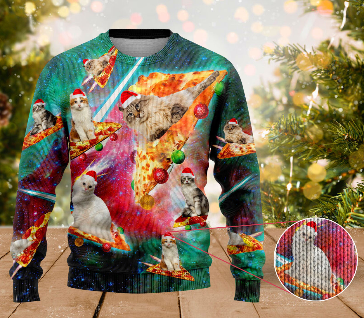 American Curl Cat Pizza Ugly Christmas Sweater Funny Xmas Jumper Cat Owners Gifts