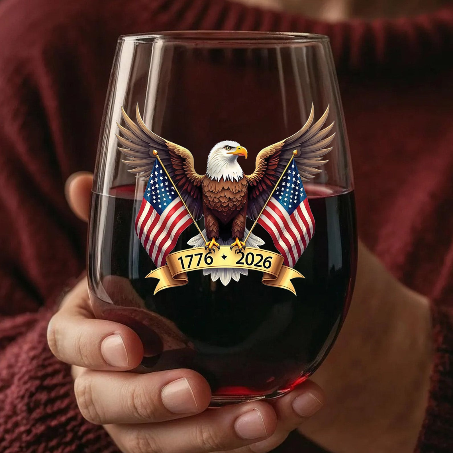 American Eagle And Us Flag 250 Years Wine Glass Happy 250th Birthday Usa Patriotic 4th Of July Glass