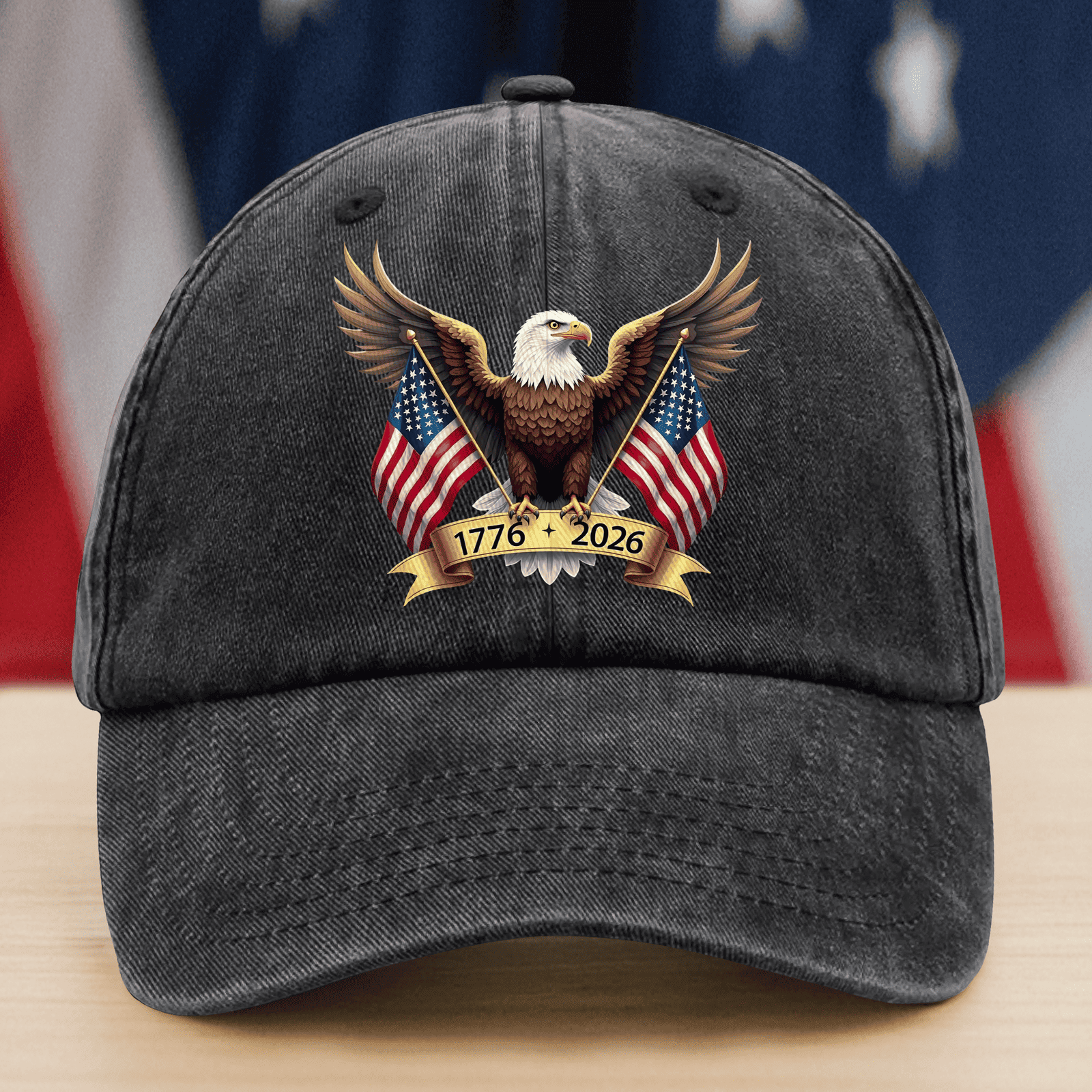 American Eagle And Us Flag 250th Birthday Usa Washed Denim Baseball Cap America 250 Merchandise Patriotic Fathers Day Gifts