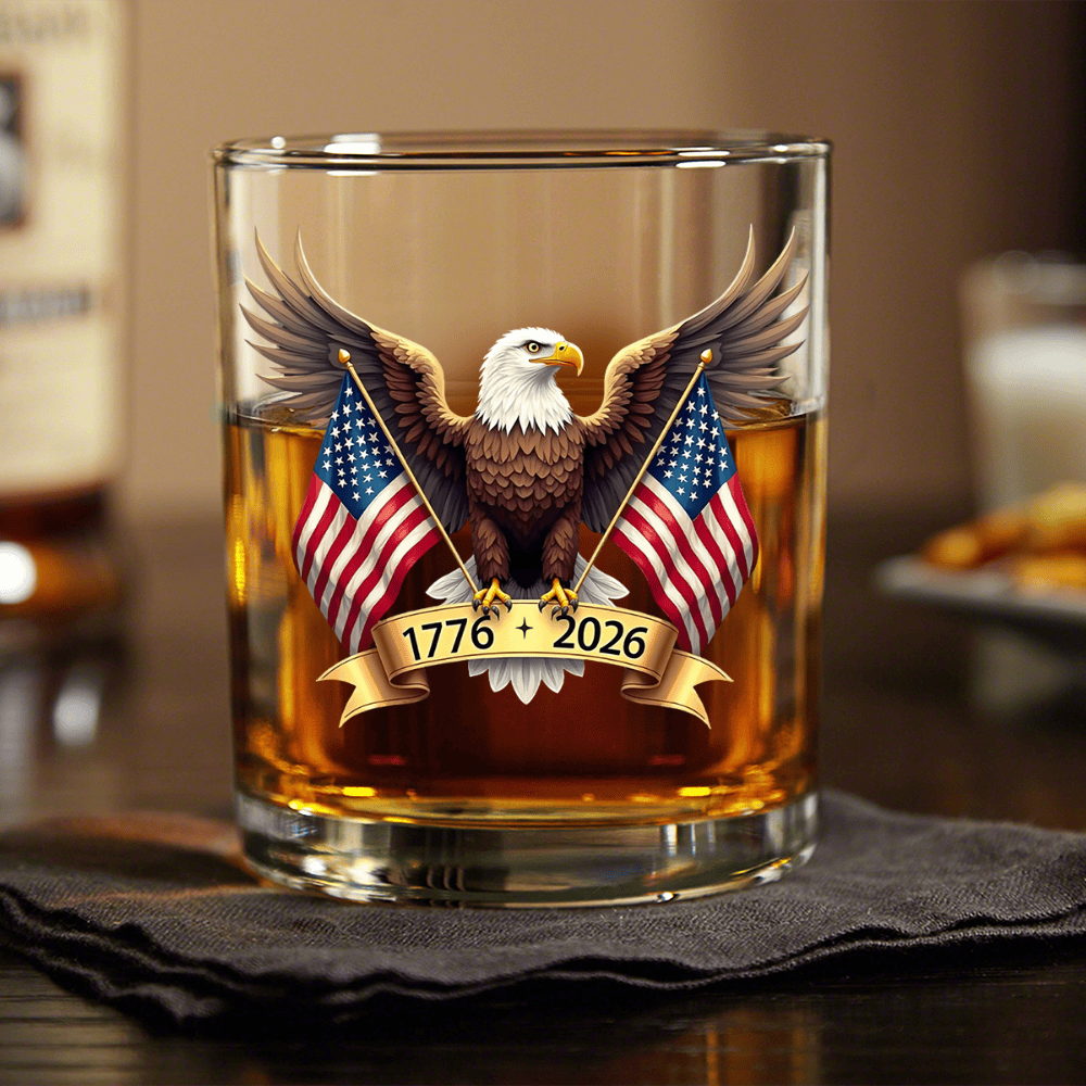American Eagle And US Flag 250th Birthday Usa Whiskey Fourth Of July Glass