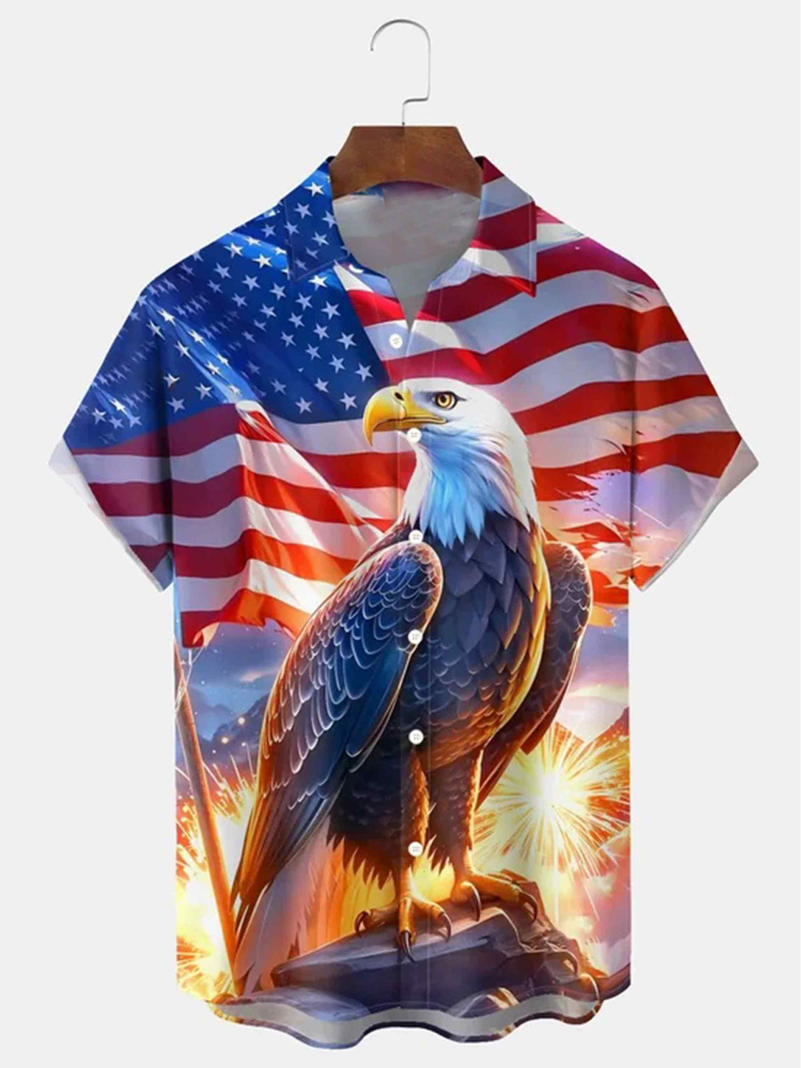 American Eagle Fireworks Button Shirt 4Th Of July Apparel Patriotic Gift Ideas