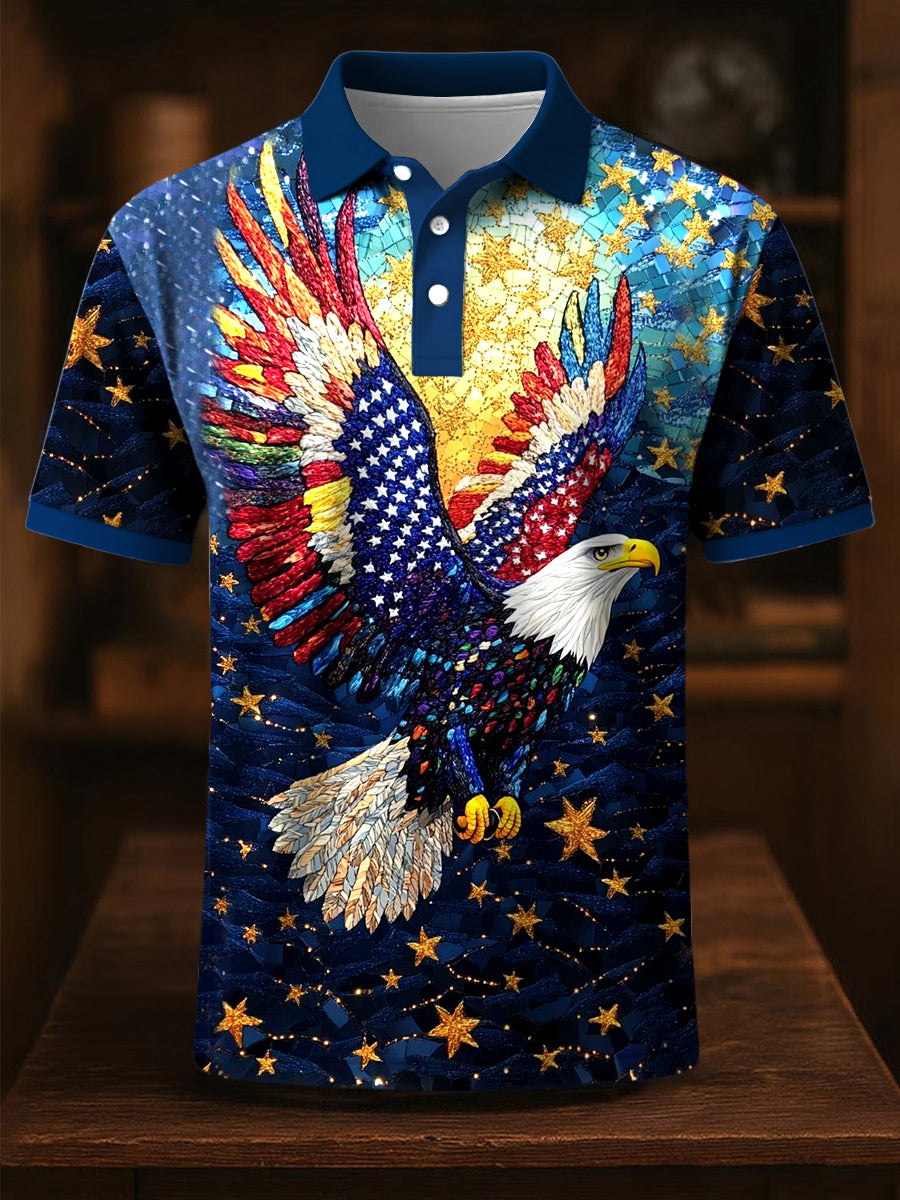 American Eagle Polo Shirt patriotic gift for USA pride supporters with vivid starry design