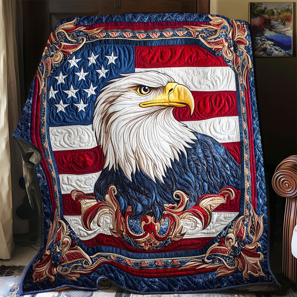 American Eagle Quilt Blanket USA Flag Patriotic Eagle Gifts For Him