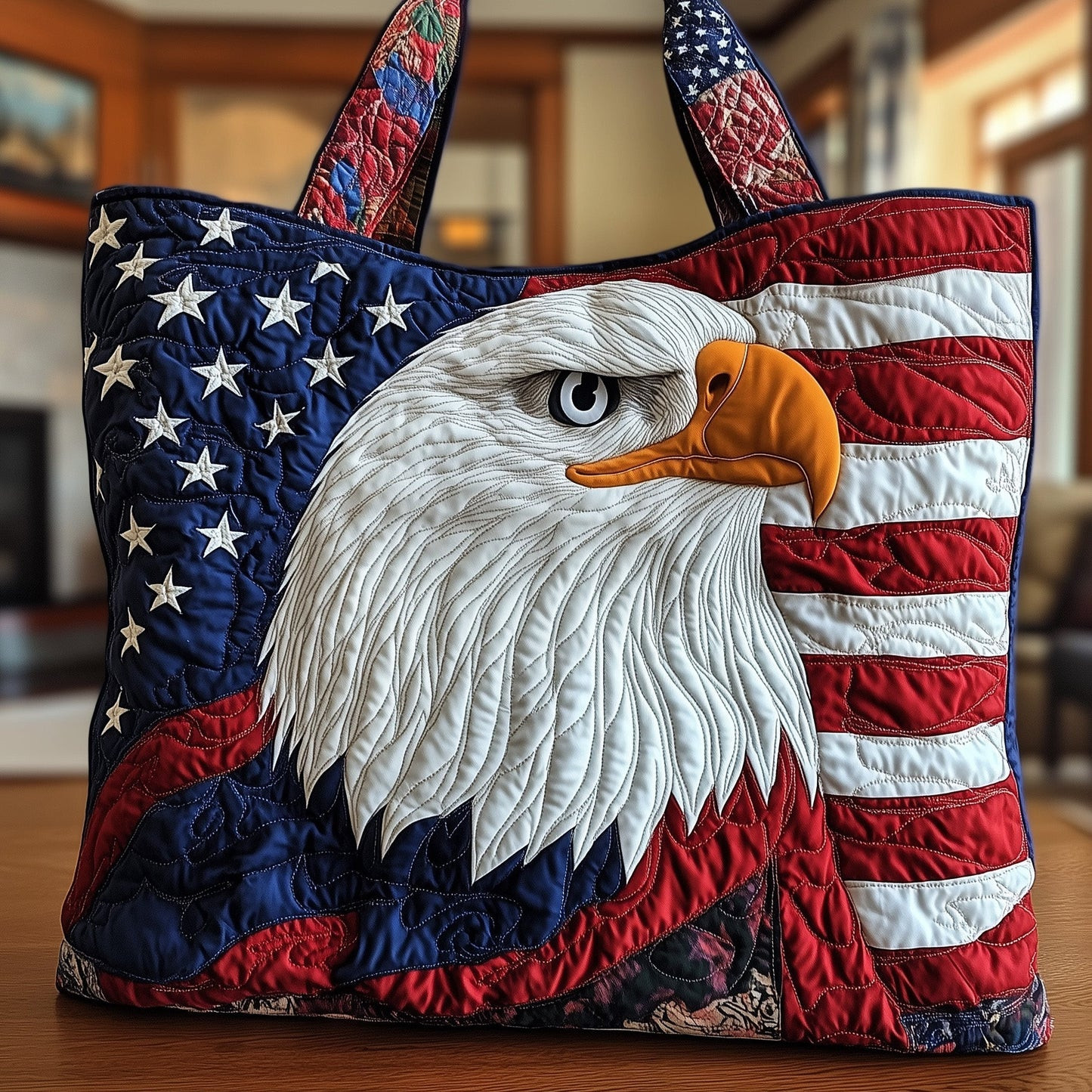 American Eagle Quilted Tote Bag Patriotic USA Shopping Bag Best Gift For Women