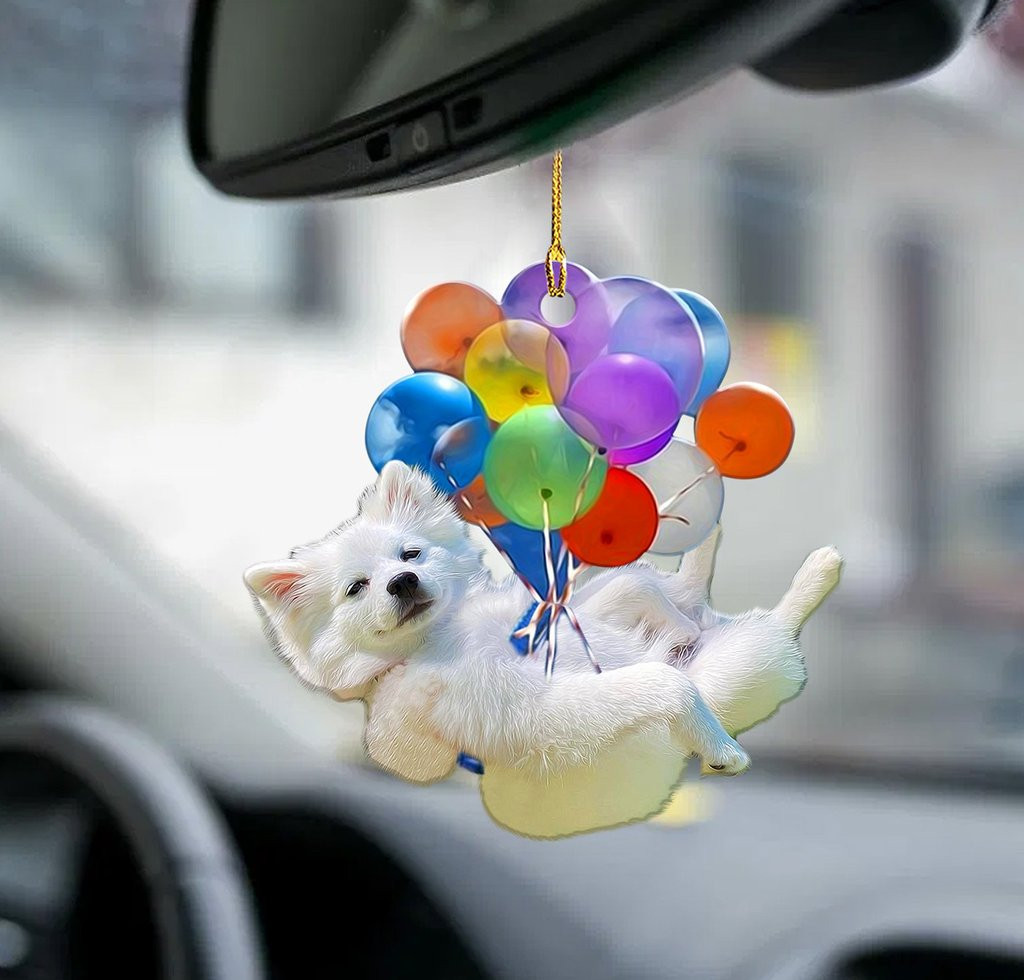 American Eskimo Dog Fly With Bubbles Car Hanging Ornament Dog Ornament Lasfour