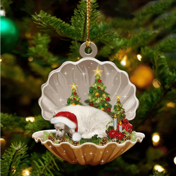 American Eskimo Sleeping in Pearl Dog Christmas Ornament Flat Acrylic Custom Shaped Ornament