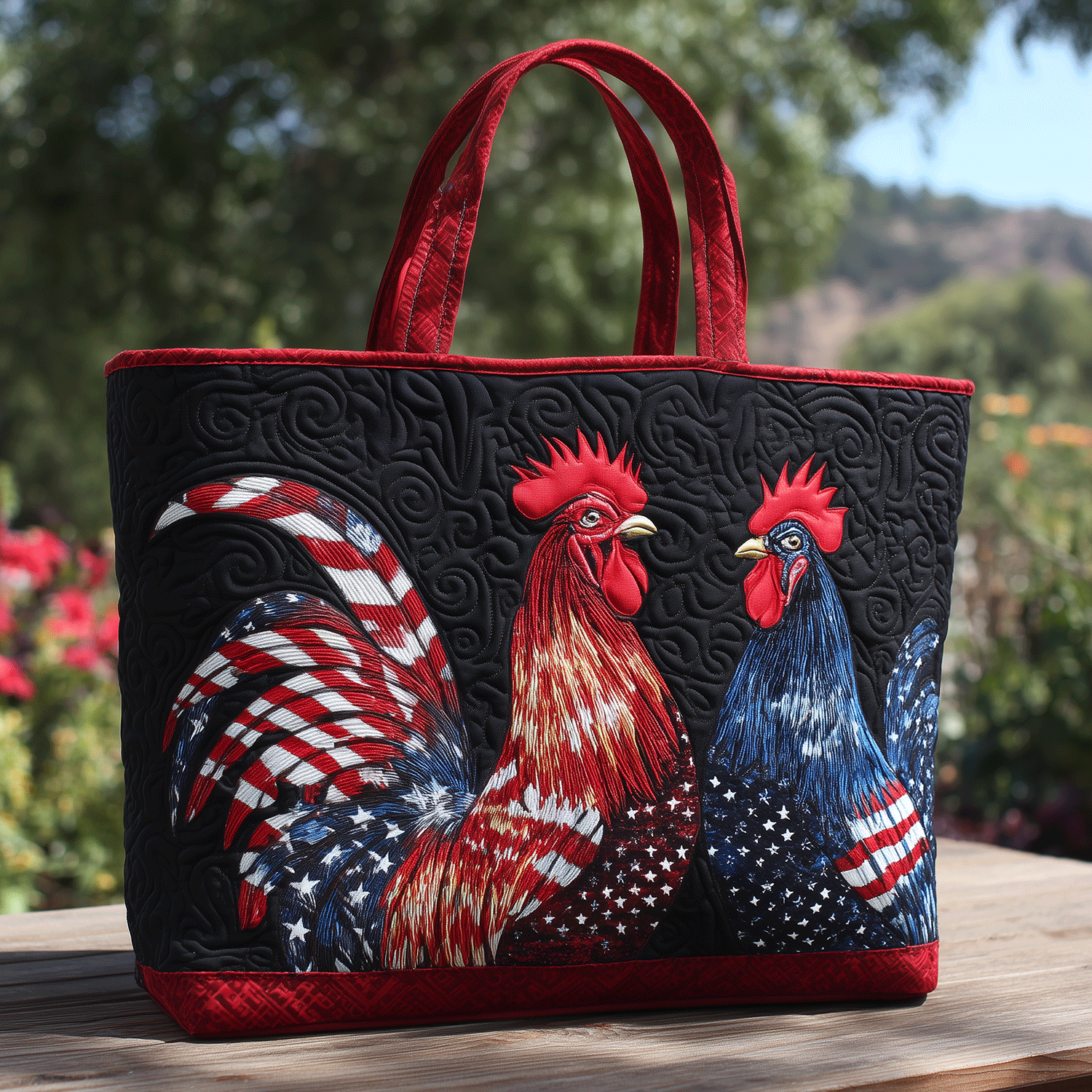 American Farmhouse Rooster Quilted Tote Bag Best Gifts For Farmer Dads