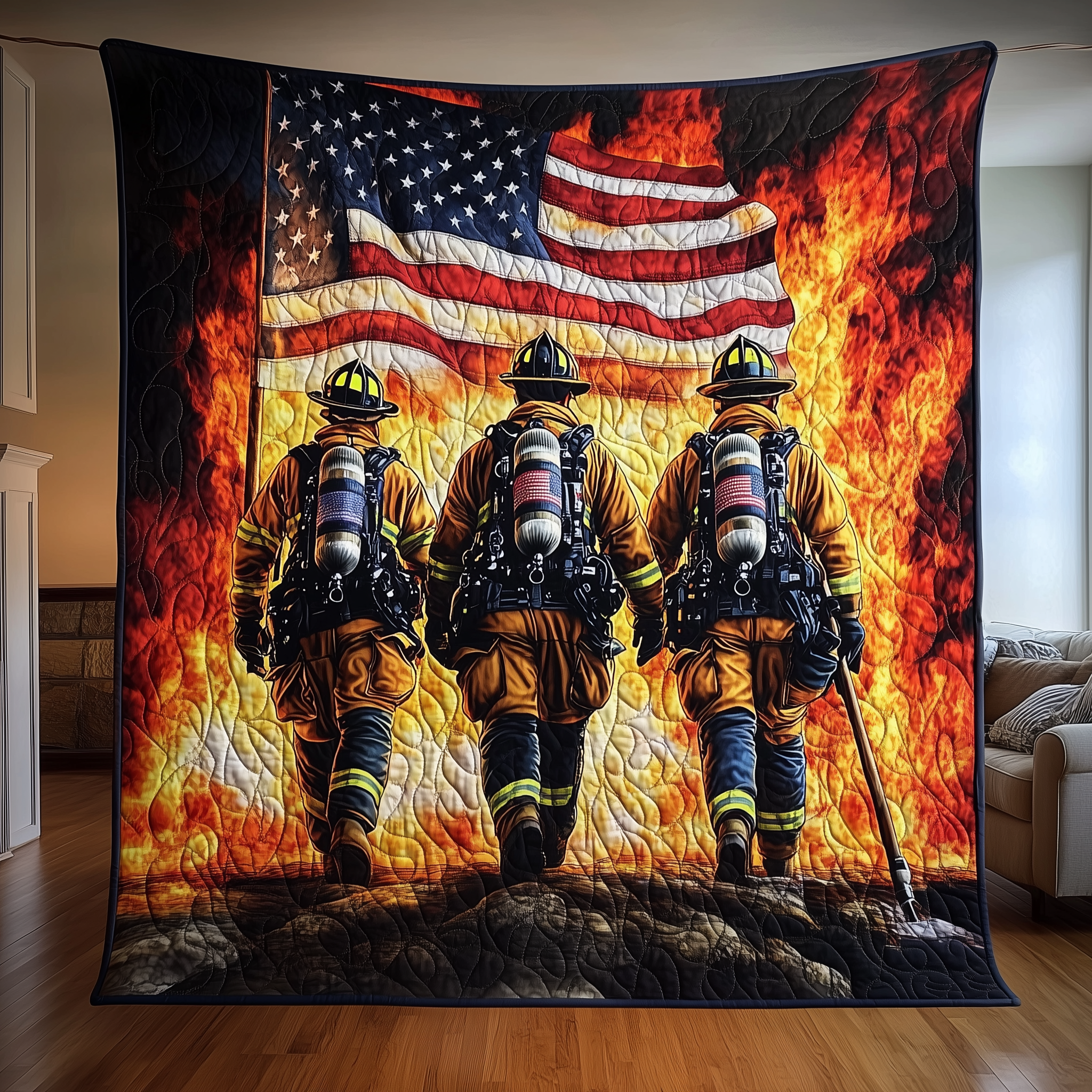 American Firefighter Quilted Blanket Christmas Throw Blanket Best Christmas Gifts For Dad