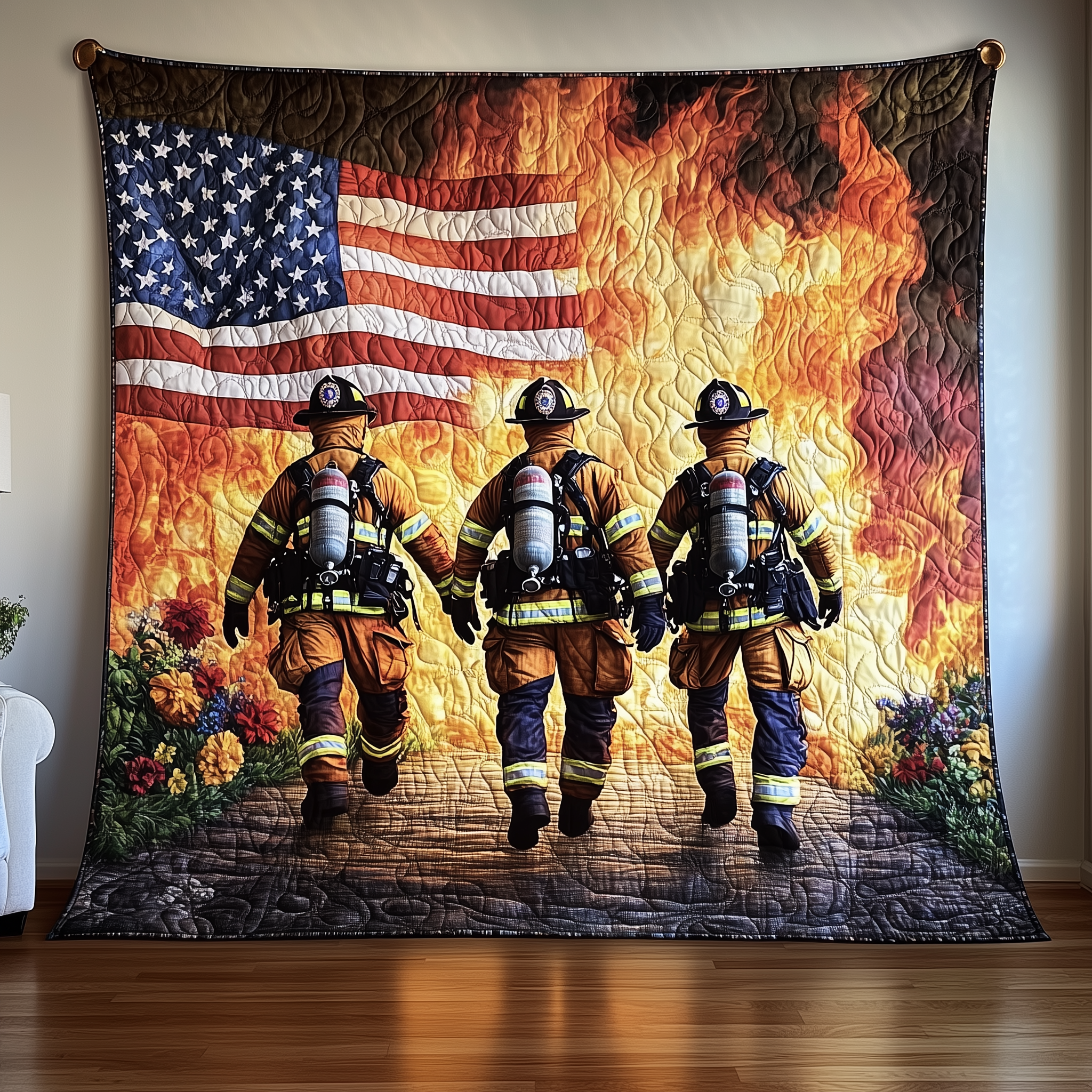 American Firefighter Quilted Blanket Christmas Throw Blanket Best Christmas Gifts For Him