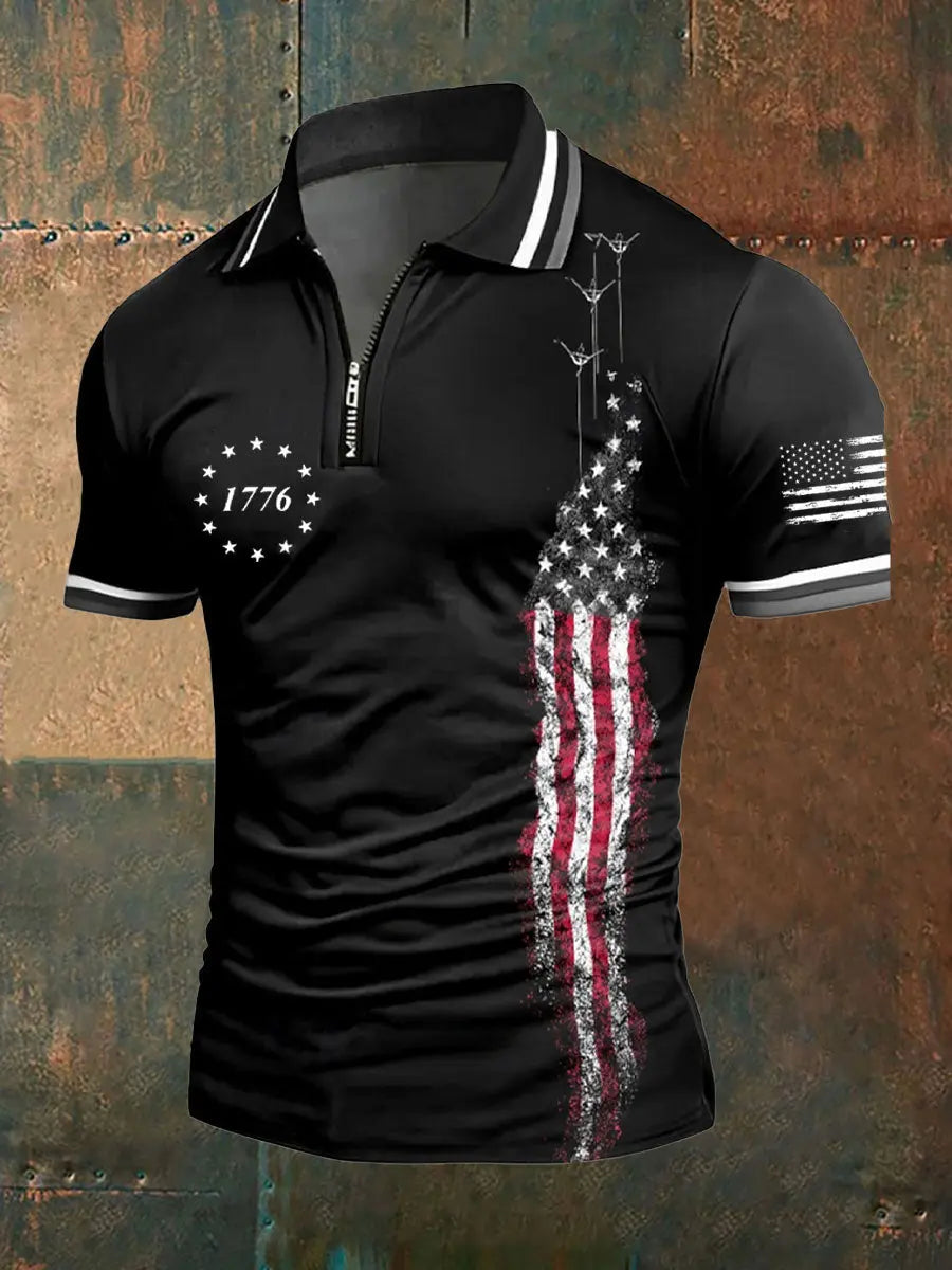 American Flag 1776 Polo Shirt for Patriotic Style Gift for USA Pride Supporters